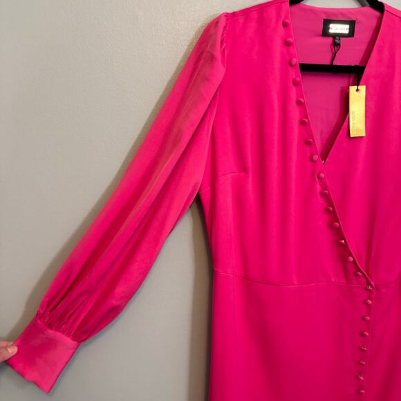 Alexia Admor Mini Sheath Dress 10 Pink Barbiecore Party V-Neck Puff Sleeves NWT - Picture 5 of 9